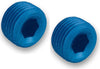 Earl’s 593204ERL NPT Plugs, 3/8-inch, lightweight aluminum, Allen Head, blue anodized, close off any unused 3/8 in. hole, sold as a pair