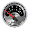 AutoMeter 1294 American Muscle 2-1/16” Voltmeter gauge, Electrical, ranges from 8-18 Volts, silver face, analog, sold individually