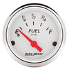 AutoMeter 1315 Arctic White 2-1/16” Fuel Level gauge, Electrical, sender range 0 ohmsE/90 ohmsF, domed lens, white face, analog, sold individually