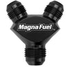 MagnaFuel MP-6228-BLK Black Y Fitting, -12 AN Male to -8 AN Male to -8 AN Male, flare to flare, aluminum, Black anodized, sold individually