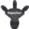 MagnaFuel MP-6366-BLK Black Y Fitting, -6 AN Male to -6 AN Male to -6 AN Male to -6 AN Male, flare to flare, aluminum, Black anodized, sold individually