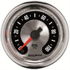 AutoMeter 1219 American Muscle 2-1/16” Oil Pressure gauge, Mechanical, ranges from 0-100 PSI, silver face, LED lighting, analog, sold individually