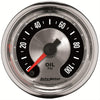 AutoMeter 1253 American Muscle 2-1/16” Oil Pressure gauge, Electrical, Digital Stepper Motor, ranges from 0-100 PSI, silver face, analog, sold individually
