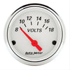 AutoMeter 1391 Arctic White 2-1/16” Voltmeter gauge, Electrical, ranges 8-18 Volts, domed lens, white face, analog, sold individually