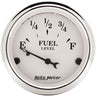AutoMeter 1604 Old Tyme White 2-1/16” Fuel Level gauge, Electrical, sender range 0 ohmsE/90 ohmsF, white face, analog, sold individually