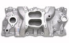 Edelbrock 2101 SBC Performer Intake Manifold for 262-400 engines from 1986 and earlier, Idle-5500 RPM, Natural Finish, Square or Spread Bore