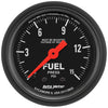 AutoMeter 2603 Z-Series 2-1/16” Fuel Pressure gauge, Mechanical, range from 0-15 PSI, black face, incandescent lighting, analog