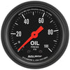AutoMeter 2604 Z-Series 2-1/16” Oil Pressure gauge, Mechanical, range from 0-100 PSI, black face, incandescent lighting, analog