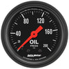 AutoMeter 2605 Z-Series 2-1/16” Oil Pressure gauge, Mechanical, range from 0-200 PSI, black face, incandescent lighting, analog