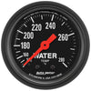 AutoMeter 2606 Z-Series 2-1/16” Water Temperature gauge, Mechanical, range from 140-280° F, black face, incandescent lighting, analog