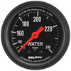 AutoMeter 2607 Z-Series 2-1/16” Water Temperature gauge, Mechanical, range from 120-240° F, black face, incandescent lighting, analog