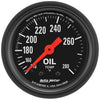 AutoMeter 2609 Z-Series 2-1/16” Oil Temperature gauge, Mechanical, range from 140-280° F, black face, incandescent lighting, analog