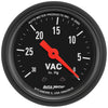 AutoMeter 2610 Z-Series 2-1/16” Vacuum gauge, Mechanical, range from 0-30 in. Hg, black face, incandescent lighting, analog