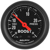 AutoMeter 2614 Z-Series 2-1/16” Boost/Vacuum gauge, Mechanical, range from 30 in. Hg/30 PSI, black face, incandescent lighting, analog