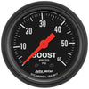 AutoMeter 2617 Z-Series 2-1/16” Boost Pressure gauge, Mechanical, range from 0-60 PSI, black face, incandescent lighting, analog