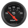 AutoMeter 2638 Z-Series 2-1/16” Oil Temperature gauge, Electrical, ranges 100-250° F, black face, incandescent lighting, analog, sold individually