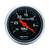 AutoMeter 3384 Sport-Comp 2-1/16” Vacuum gauge, range from 0-30 in. Hg, black face, incandescent lighting, analog, mechanical, Sold Individually