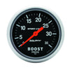AutoMeter 3404 Sport-Comp 2-5/8" Boost Pressure gauge, range from 0-35 PSI, black face, incandescent lighting, analog, mechanical, Sold Individually