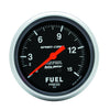 AutoMeter 3411 Sport-Comp 2-5/8" Fuel Pressure gauge, range from 0-15 PSI, black face, incandescent lighting, analog, mechanical, Sold Individually
