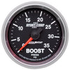 AutoMeter 3604 Sport-Comp II 2-1/16” Boost Pressure gauge, range from 0-35 PSI, black face, LED lighting, analog, mechanical sending unit