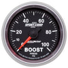 AutoMeter 3606 Sport-Comp II 2-1/16” Boost Pressure gauge, range from 0-100 PSI, black face, LED lighting, analog, mechanical sending unit