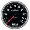 AutoMeter 3698 Sport-Comp II 5” In-Dash 10,000 RPM Tachometer, white LED through-the-dial lighting, includes mounting hardware, sold individually