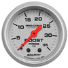 AutoMeter 4304 Ultra-Lite 2-1/16” Boost Pressure gauge, Mechanical, range from 0-35 PSI, silver face, incandescent lighting, analog