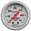 AutoMeter 4305 Ultra-Lite 2-1/16” Boost Pressure gauge, Mechanical, range from 0-60 PSI, silver face, incandescent lighting, analog