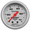 AutoMeter 4306 Ultra-Lite 2-1/16” Boost Pressure gauge, Mechanical, range from 0-100 PSI, silver face, incandescent lighting, analog