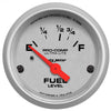 AutoMeter 4318 Ultra-Lite 2-1/16” Fuel Level gauge, Electrical, sender range 16 ohmsE/158 ohmsF, silver face, analog, sold individually