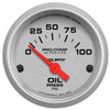 AutoMeter 4327 Ultra-Lite 2-1/16” Oil Pressure gauge, Electrical, ranges from 0-100 PSI, silver face, incandescent lighting, analog