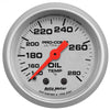 AutoMeter 4341 Ultra-Lite 2-1/16” Oil Temperature gauge, Mechanical, ranges from 140-280° F, silver face, incandescent lighting, analog