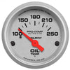 AutoMeter 4347 Ultra-Lite 2-1/16” Oil Temperature gauge, Electrical, ranges from 100-250° F, silver face, incandescent lighting, analog
