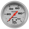 AutoMeter 4421 Ultra-Lite 2-5/8” Oil Pressure gauge, Mechanical, range from 0-100 PSI, silver face, incandescent lighting, analog