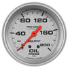 AutoMeter 4422 Ultra-Lite 2-5/8” Oil Pressure gauge, Mechanical, range from 0-200 PSI, silver face, incandescent lighting, analog