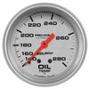 AutoMeter 4441 Ultra-Lite 2-5/8” Oil Temperature gauge, Mechanical, range from 140-280° F, silver face, incandescent lighting, analog