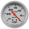 AutoMeter 4484 Ultra-Lite 2-5/8” Vacuum Pressure gauge, Mechanical, range from 0-30 in. Hg, silver face, incandescent lighting, analog