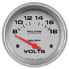 AutoMeter 4491 Ultra-Lite 2-5/8” Voltmeter gauge, Electrical, ranges from 8-18 Volts, silver face, analog, sold individually