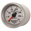 AutoMeter 4904 Ultra-Lite II 2-1/16” Boost Pressure gauge, range from 0-35 PSI, silver face, LED lighting, analog, mechanical sending unit