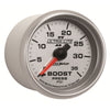 AutoMeter 4904 Ultra-Lite II 2-1/16” Boost Pressure gauge, range from 0-35 PSI, silver face, LED lighting, analog, mechanical sending unit