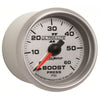 AutoMeter 4905 Ultra-Lite II 2-1/16” Boost Pressure gauge, range from 0-60 PSI, silver face, LED lighting, analog, mechanical sending unit