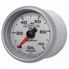 AutoMeter 4921 Ultra-Lite II 2-1/16” Oil Pressure gauge, range from 0-100 PSI, silver face, LED lighting, analog, mechanical sending unit