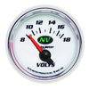 AutoMeter 7392 NV Series 2-1/16” Voltmeter gauge, Electrical, ranges 8-18 V, white/luminescent green face, analog, sold individually