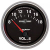 AutoMeter 7691 Sport-Comp II 2-5/8” Voltmeter gauge, Electrical, ranges 8-18 Volts, black face, LED lighting, analog, sold individually