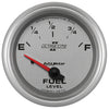 AutoMeter 7716 Ultra-Lite II 2-5/8” Fuel Level gauge, Electrical, sender range 240 ohmsE/22 ohmsF, silver face, LED lighting, analog, sold individually