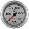 AutoMeter 7721 Ultra-Lite II 2-5/8” Oil Pressure gauge, range from 0-100 psi, silver face, LED lighting, analog, mechanical sending unit