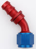 Aeroquip FCM1523 -8 Hose End, -8 Socketless Barb to -8 Female, 45 degree, lightweight aluminum, push-on, red/blue anodized, sold individually