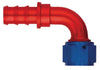 Aeroquip FCM1532 -6 Hose End, -6 Socketless Barb to -6 Female, 90 degree, lightweight aluminum, push-on, red/blue anodized, sold individually