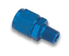 Earl’s 916110ERL -10 AN Female Swivel to 1/2” NPT Male Adapter Fitting, straight, aluminum, Blue anodized, sold individually
