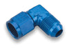 Earl’s 921103ERL AN Union Coupler, -3 AN Male to -3 AN Female, 90 Degree, swivel, aluminum, blue anodized, sold individually